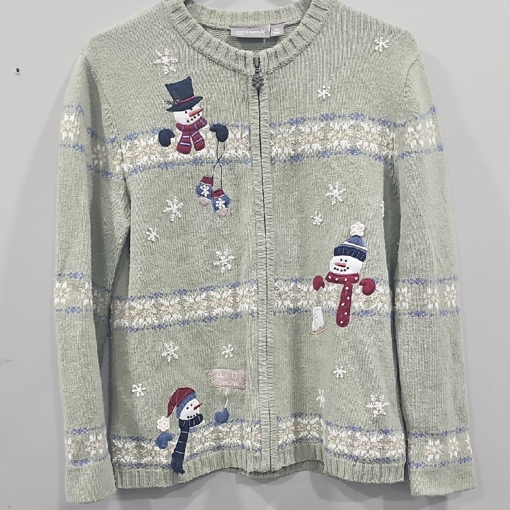 Croft & Barrow Light Green Snowman Cardigan